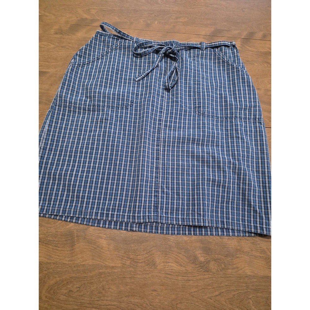 Crossroads Blue Plaid Cotton Tie Waist Mini Skirt Side Zip Size 14 Pocketed